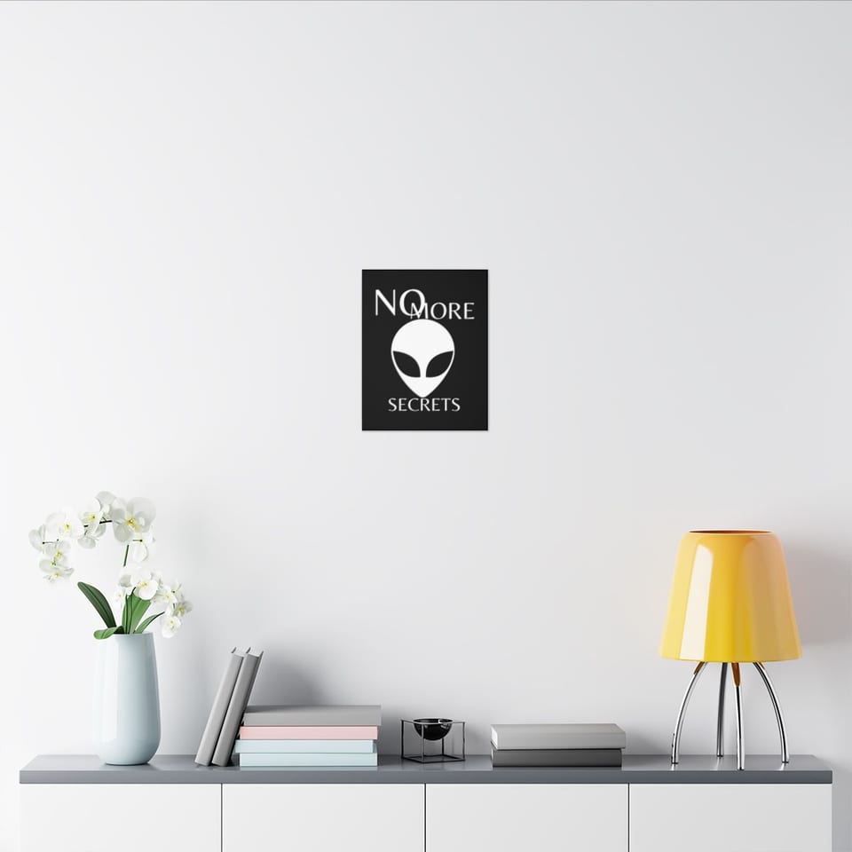 No More Secrets White Alien Face Canvas, context 2 view (Printify product mockup)