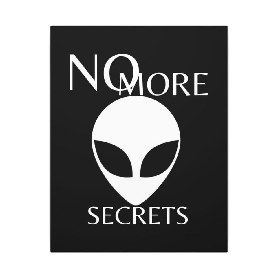 No More Secrets White Alien Face Canvas, front view (Printify product mockup)
