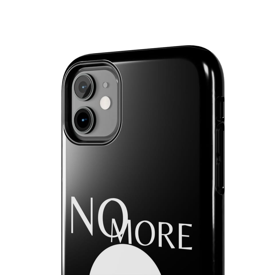 No More Secrets White Alien Face Phone Case, close up view (Printify product mockup)