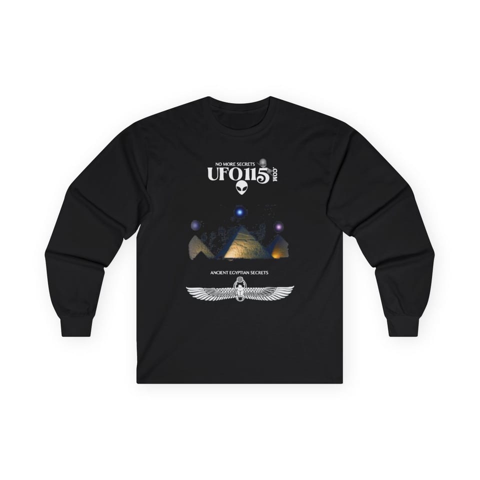 Orion's Belt Pyramids Long Sleeve Tee, front view (Printify product mockup)