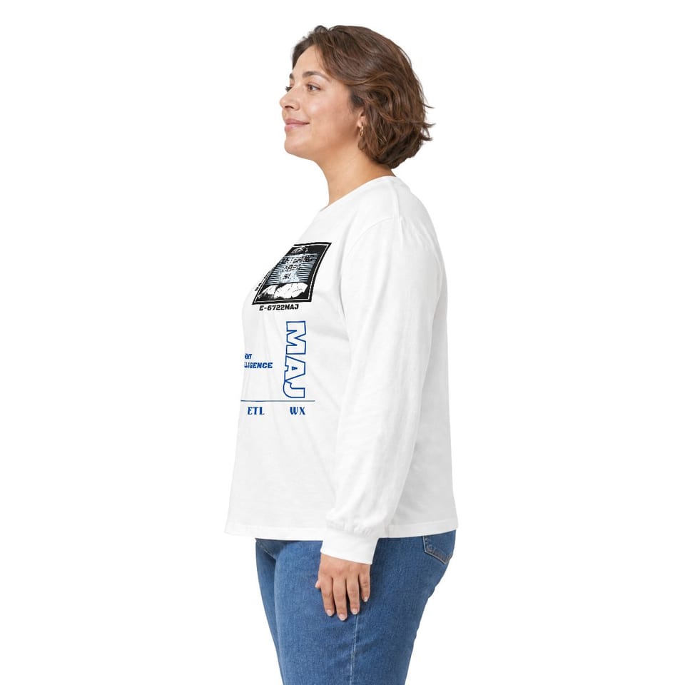 S4 ID My Man Bob Long Sleeve Tee, person left view (Printify product mockup)