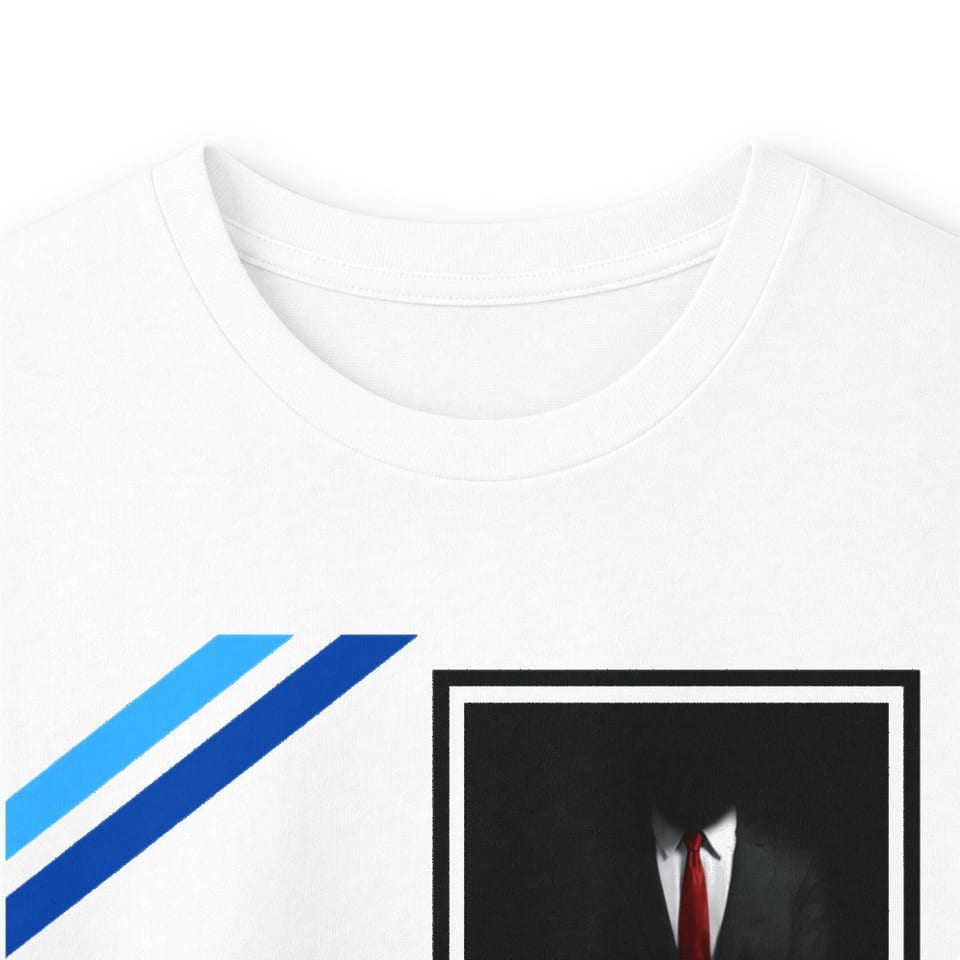 S4 ID Valiant Thor Long Sleeve Tee, collar closeup view (Printify product mockup)