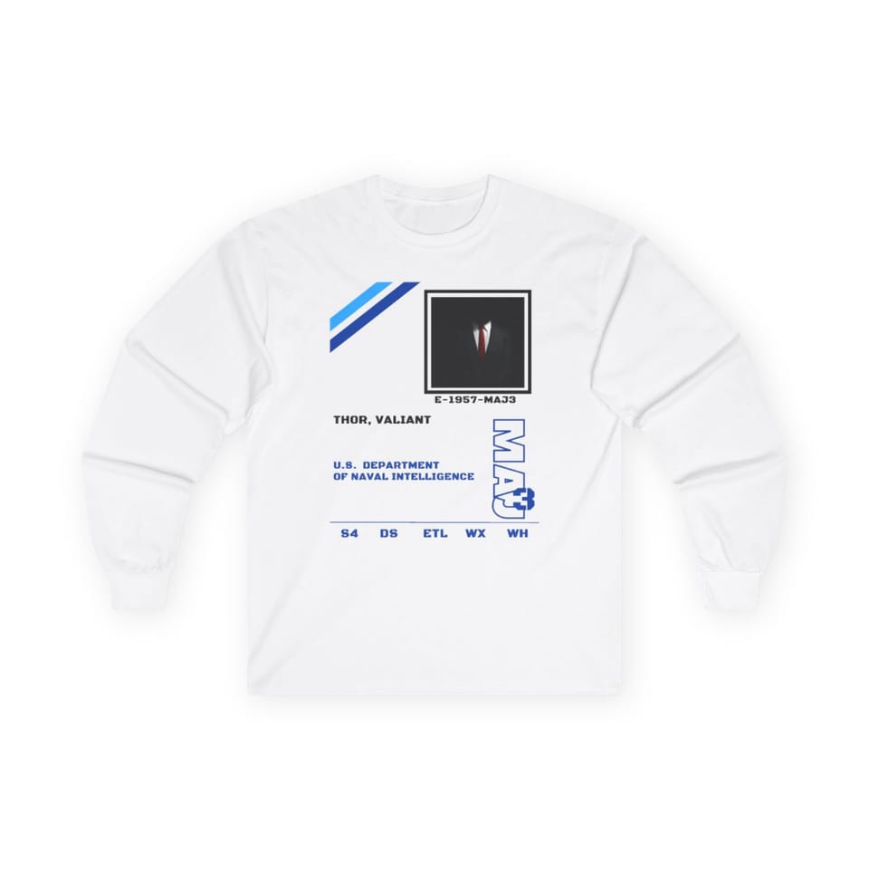 S4 ID Valiant Thor Long Sleeve Tee, front view (Printify product mockup)
