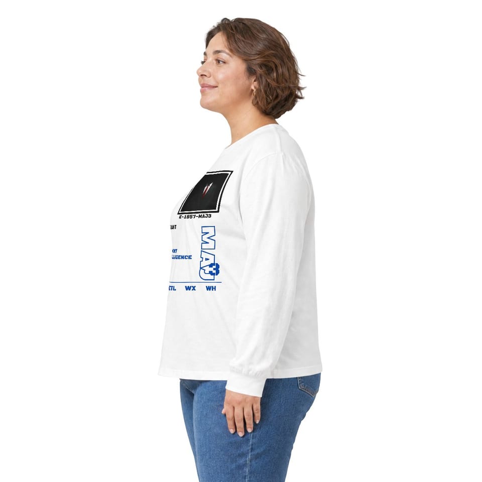 S4 ID Valiant Thor Long Sleeve Tee, person left view (Printify product mockup)
