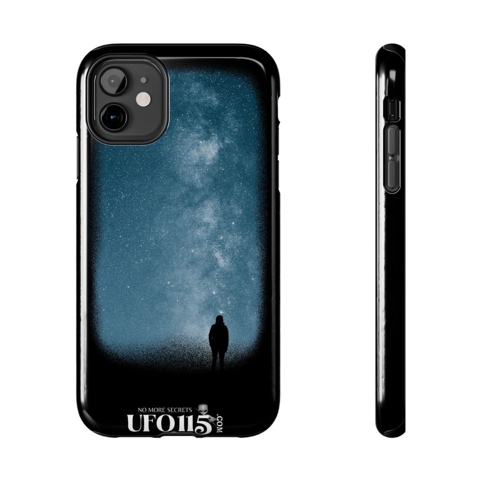 Sky Watcher Blue Solitude Phone Case, front and-side view (Printify product mockup)
