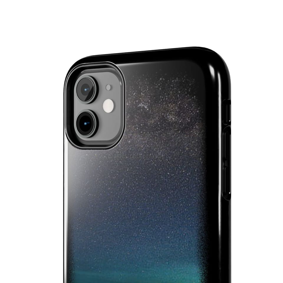 Sky Watcher Glowy Nights Phone Case, close up view (Printify product mockup)