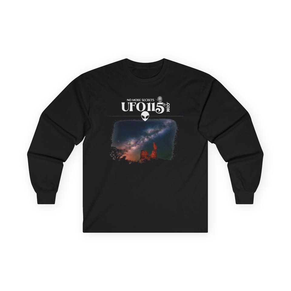 Sky Watcher Milky Way Canyon Long Sleeve Tee, front view (Printify product mockup)