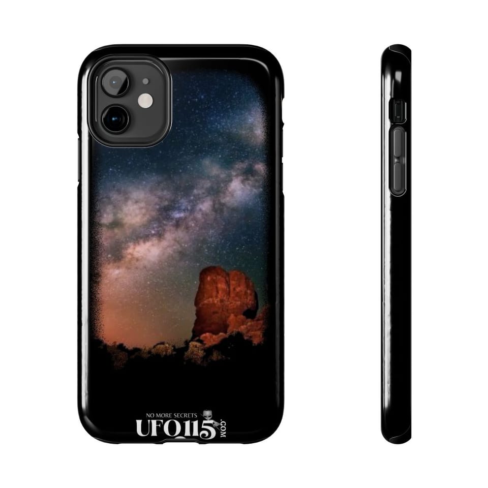 Sky Watcher Milky Way Canyon Phone Case, front and-side view (Printify product mockup)