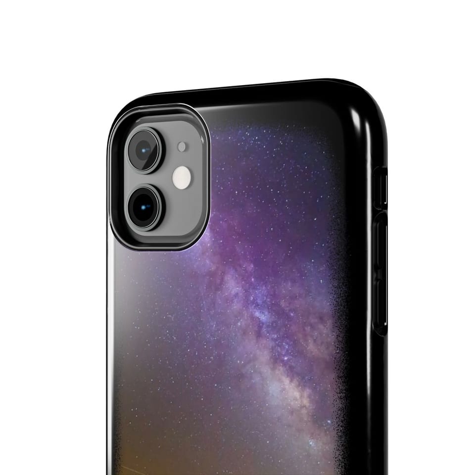 Sky Watcher Purple Star Dust Phone Case, close up view (Printify product mockup)