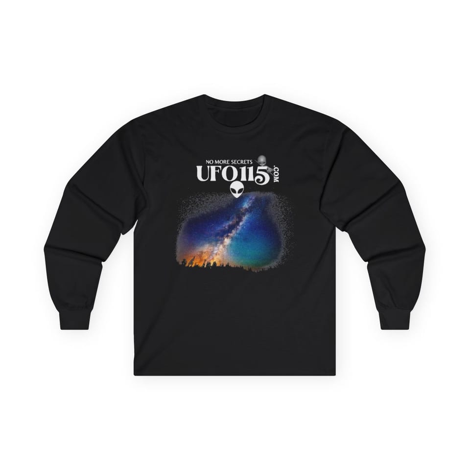 Sky Watcher Rainbow Bridge Long Sleeve Tee, front view (Printify product mockup)