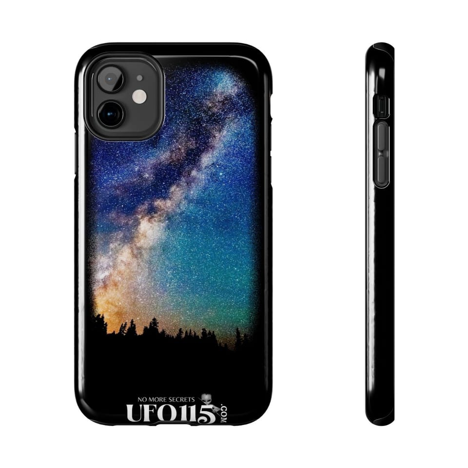 Sky Watcher Rainbow Bridge Phone Case, front and-side view (Printify product mockup)