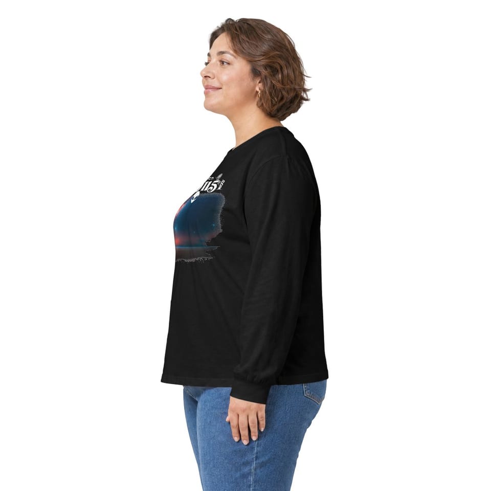 Sky Watcher Ring of Fire Long Sleeve Tee, person left view (Printify product mockup)