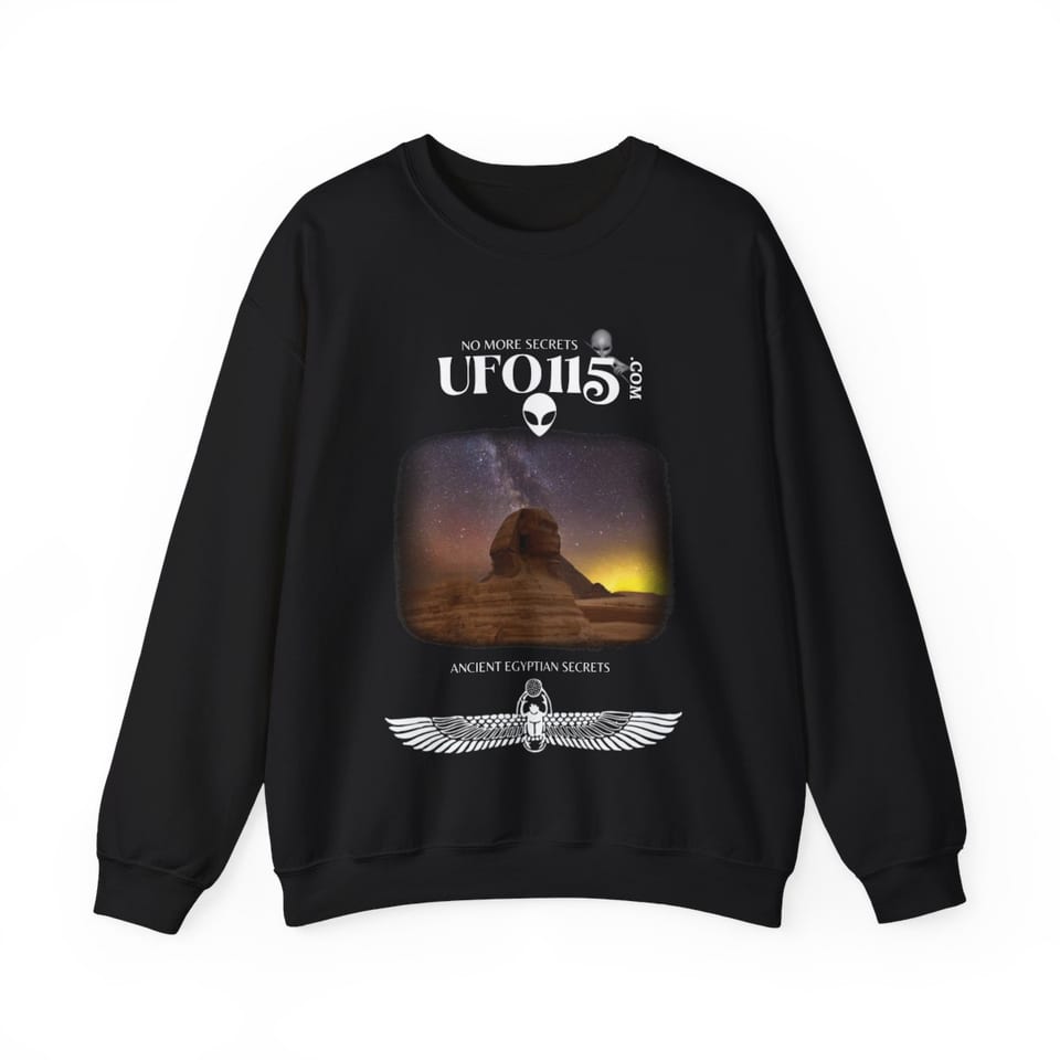 Sphinx and Sky Crewneck Sweatshirt, front view (Printify product mockup)