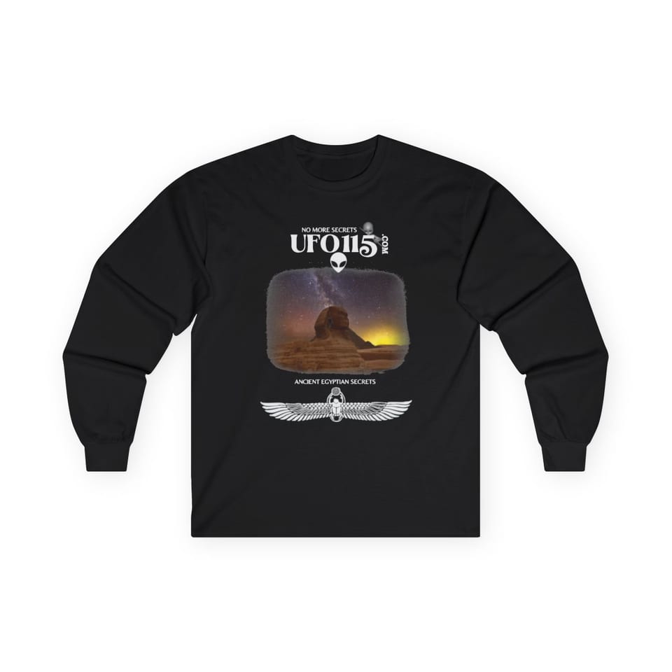 Sphinx and Sky Long Sleeve Tee, front view (Printify product mockup)
