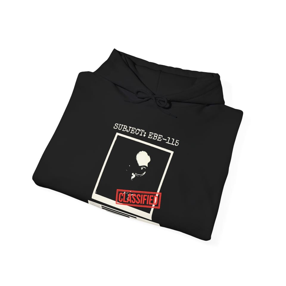 Subject EBE-115 Classified Hoodie, folded view (Printify product mockup)