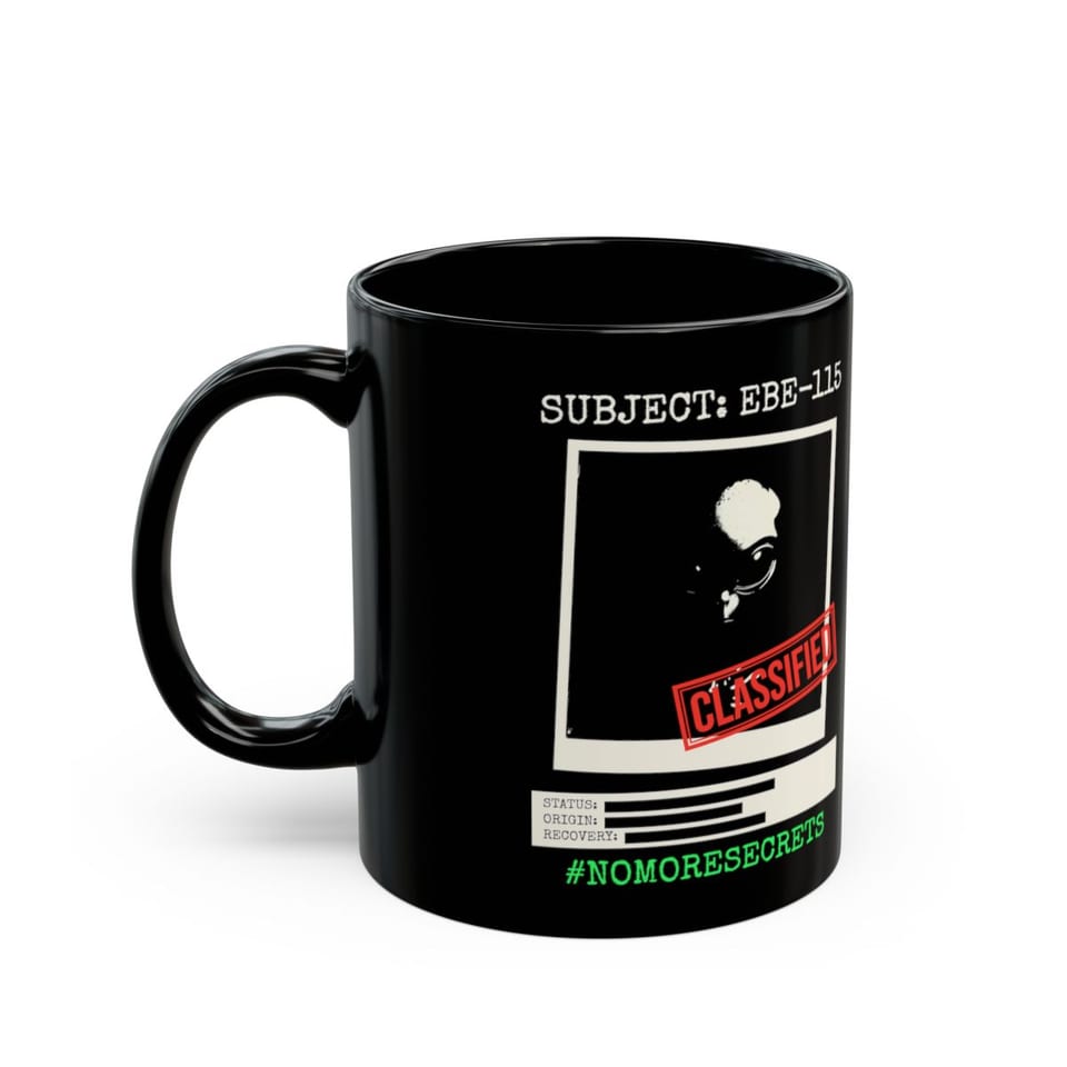 Subject EBE-115 Classified Mug, left view (Printify product mockup)