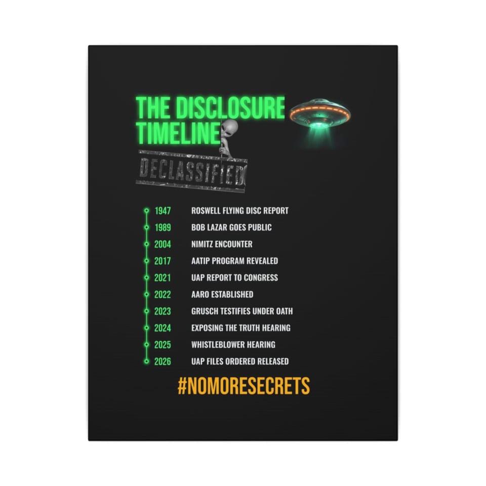The Disclosure Timeline Canvas, front view (Printify product mockup)