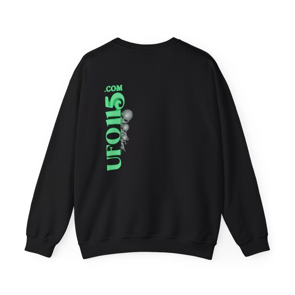 The Disclosure Timeline Crewneck Sweatshirt, back view (Printify product mockup)