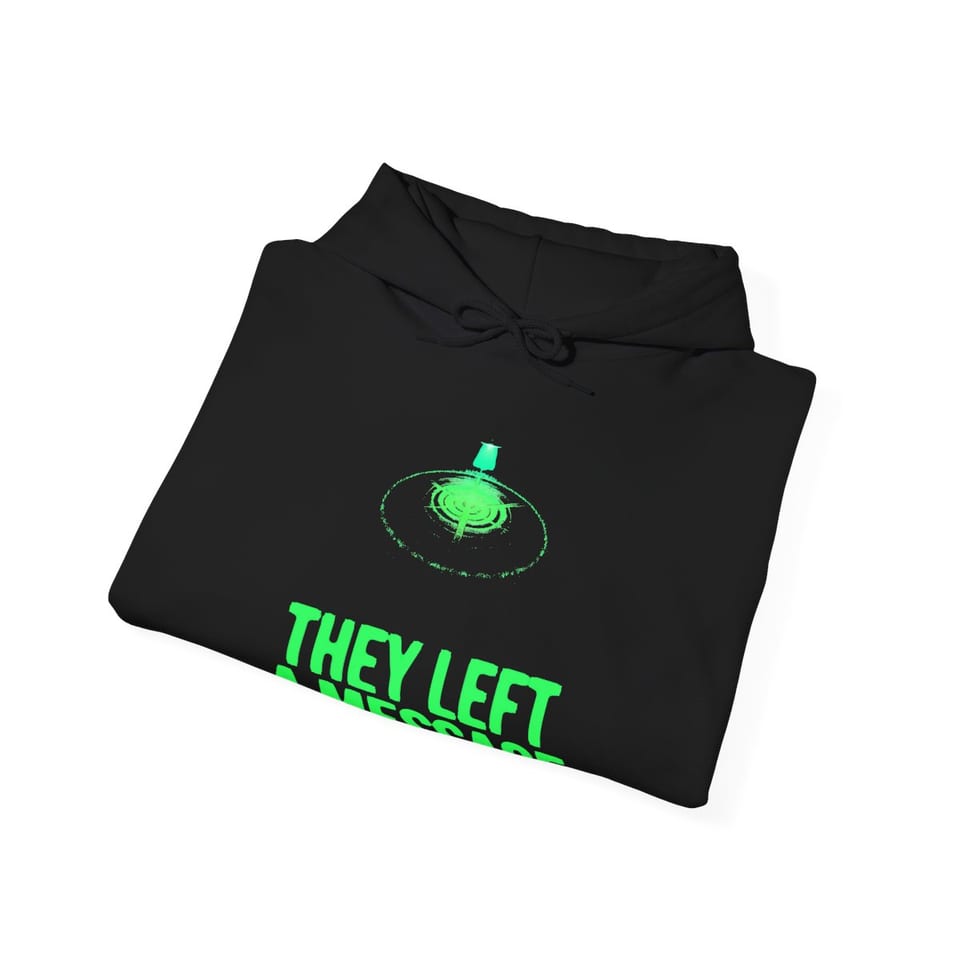 They Left a Message Hoodie, folded view (Printify product mockup)