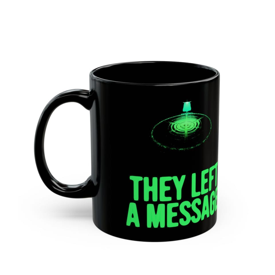 They Left a Message Mug, left view (Printify product mockup)