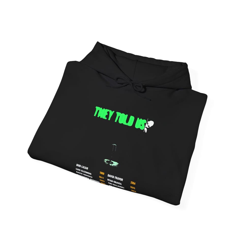 They Told Us Hoodie, folded view (Printify product mockup)