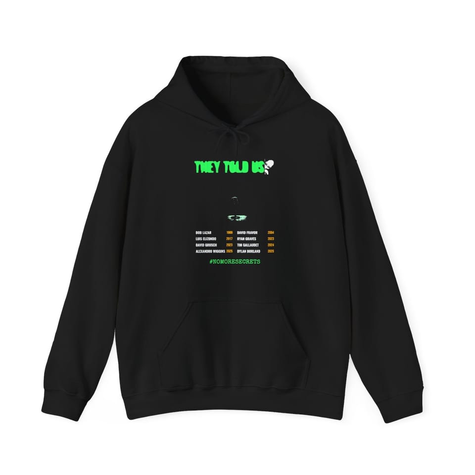 They Told Us Hoodie, front view (Printify product mockup)