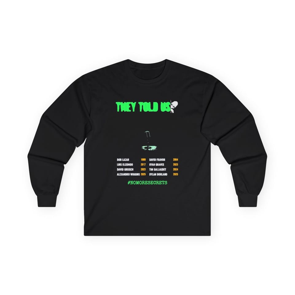 They Told Us Long Sleeve Tee, front view (Printify product mockup)