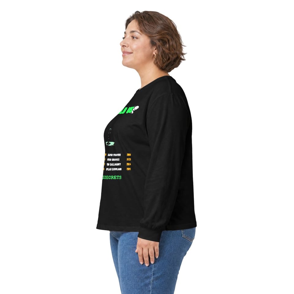 They Told Us Long Sleeve Tee, person left view (Printify product mockup)