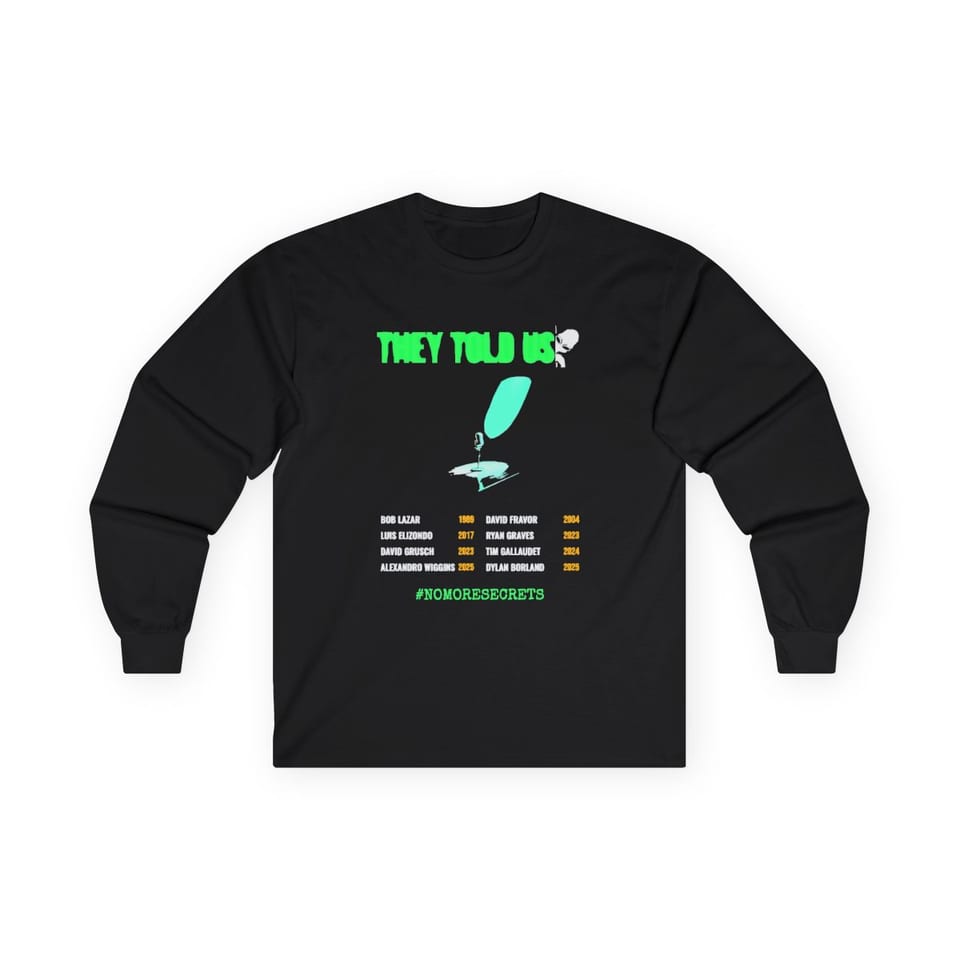 They Told Us Long Sleeve Tee, front view (Printify product mockup)