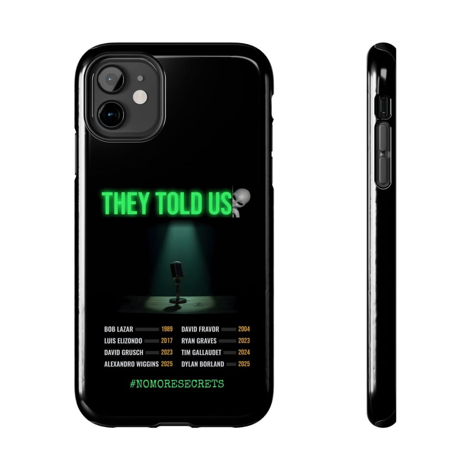 They Told Us Phone Case, front and-side view (Printify product mockup)