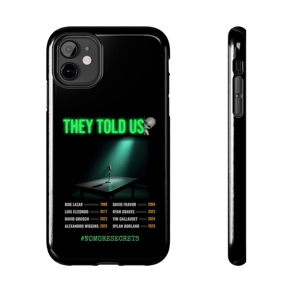 They Told Us Phone Case, front and-side view (Printify product mockup)