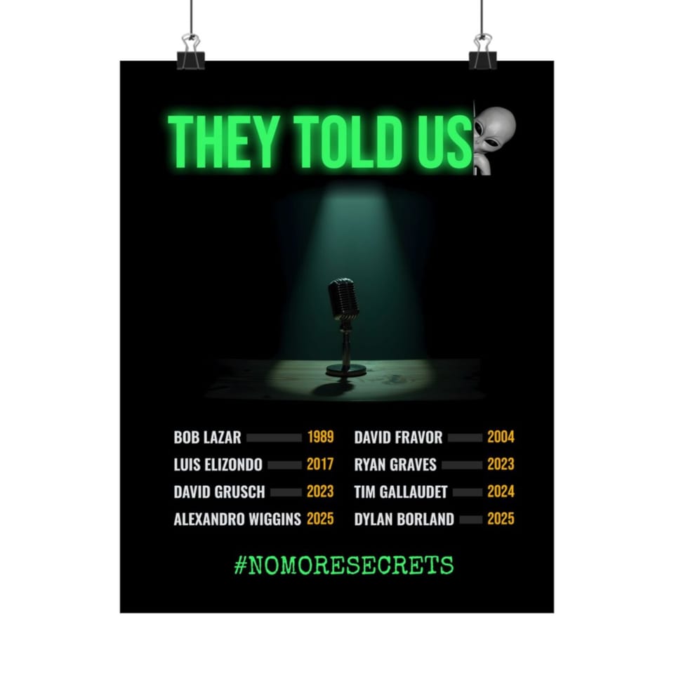 They Told Us Poster, front view (Printify product mockup)