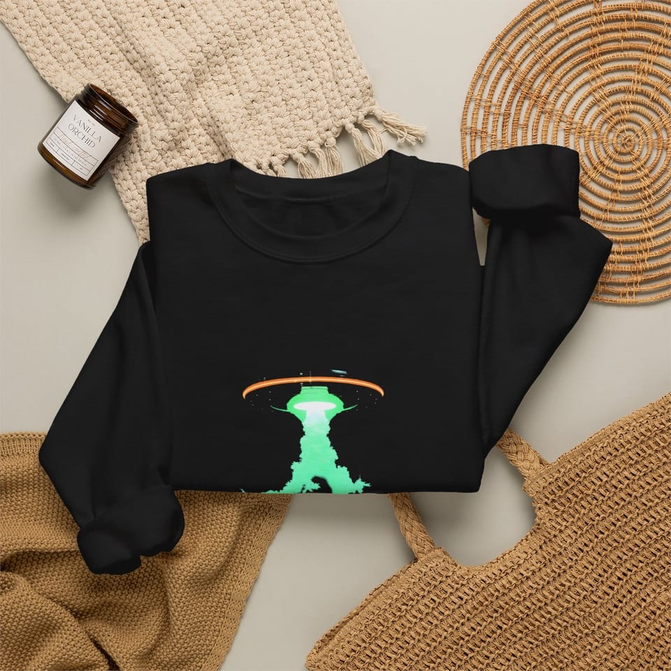 Transmedium Crewneck Sweatshirt, folded 2 view (Printify product mockup)