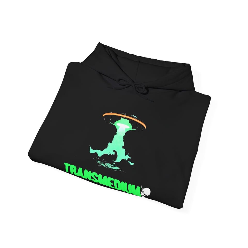 Transmedium Hoodie, folded view (Printify product mockup)