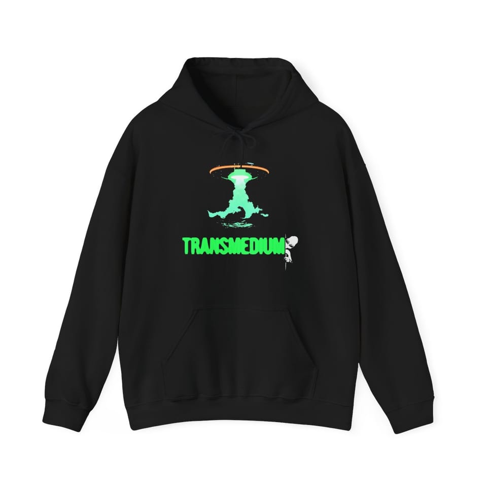 Transmedium Hoodie, front view (Printify product mockup)