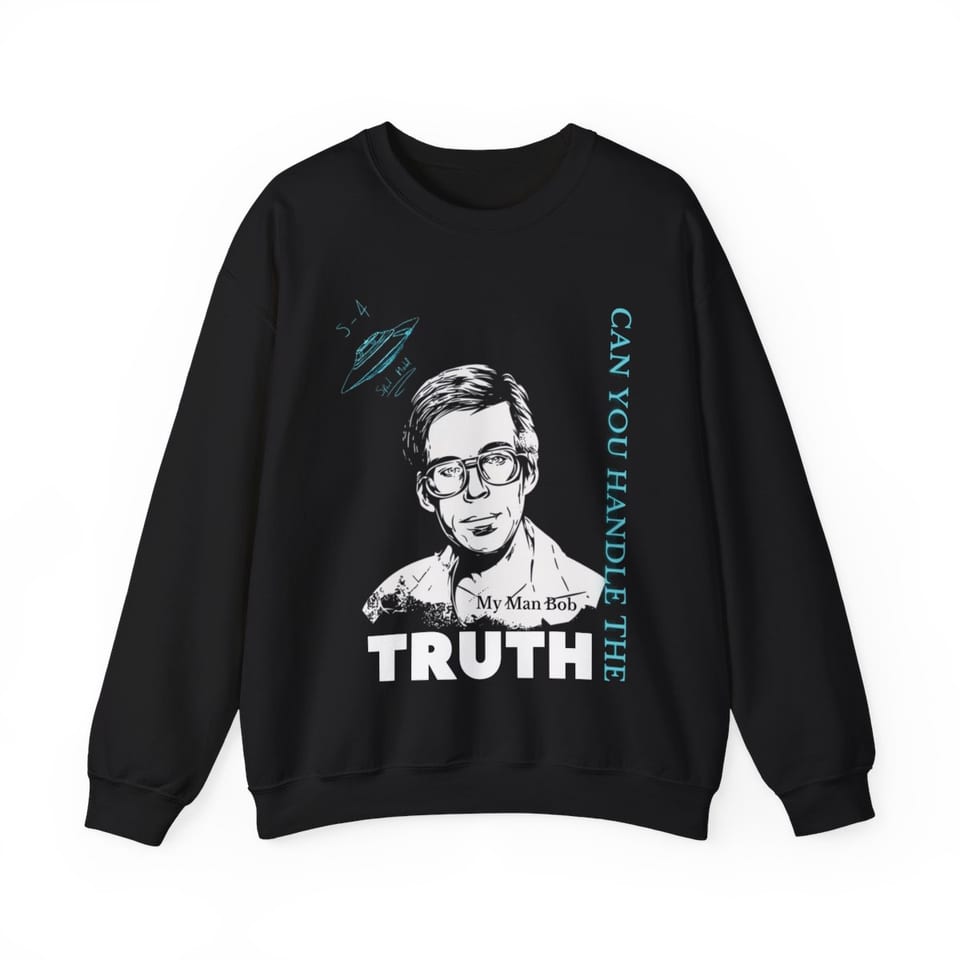 Truth Telling Bob Crewneck Sweatshirt, front view (Printify product mockup)