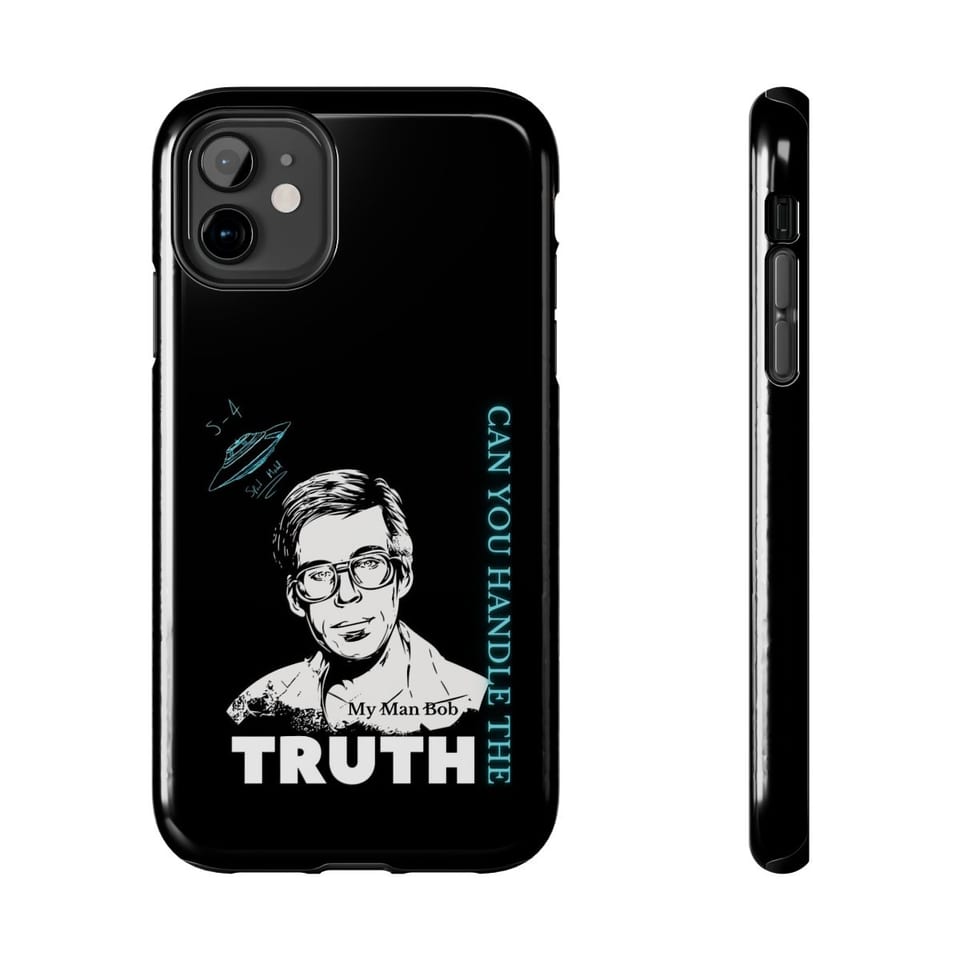 Truth Telling Bob Phone Case, front and-side view (Printify product mockup)