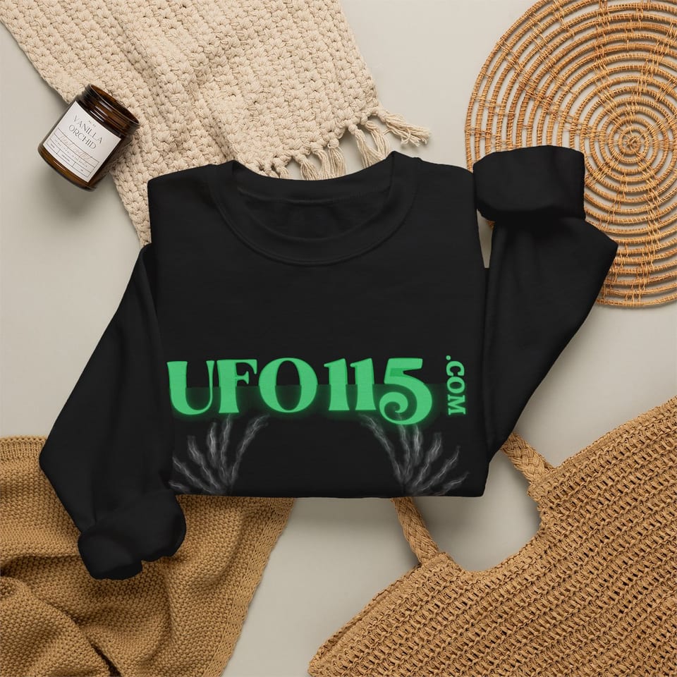 UFO115 Green Angel Crewneck Sweatshirt, folded 2 view (Printify product mockup)