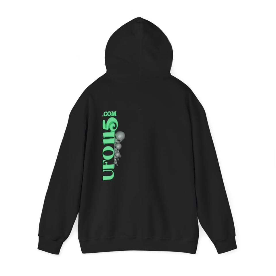 UFO115 Green Angel Hoodie, back 2 view (Printify product mockup)
