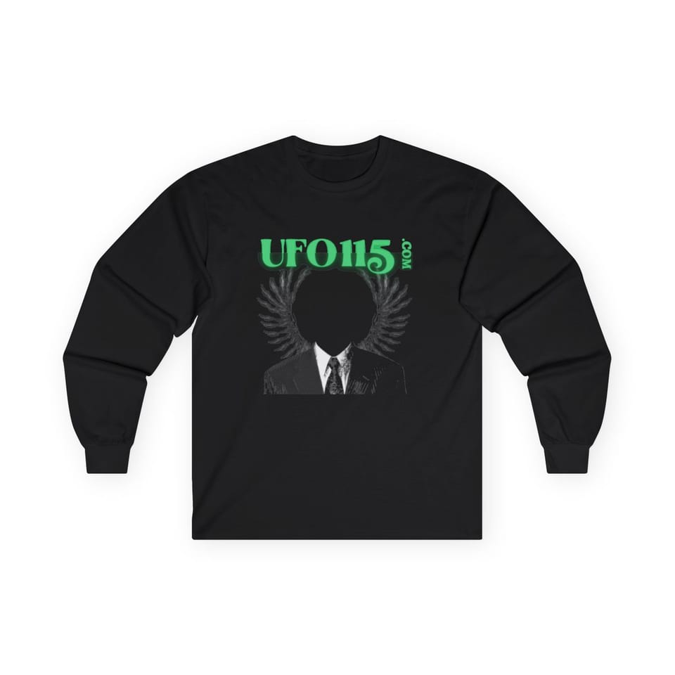 UFO115 Green Angel Long Sleeve Tee, front view (Printify product mockup)