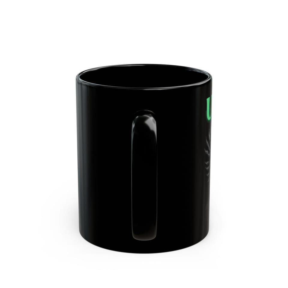 UFO115 Green Angel Mug, back view (Printify product mockup)