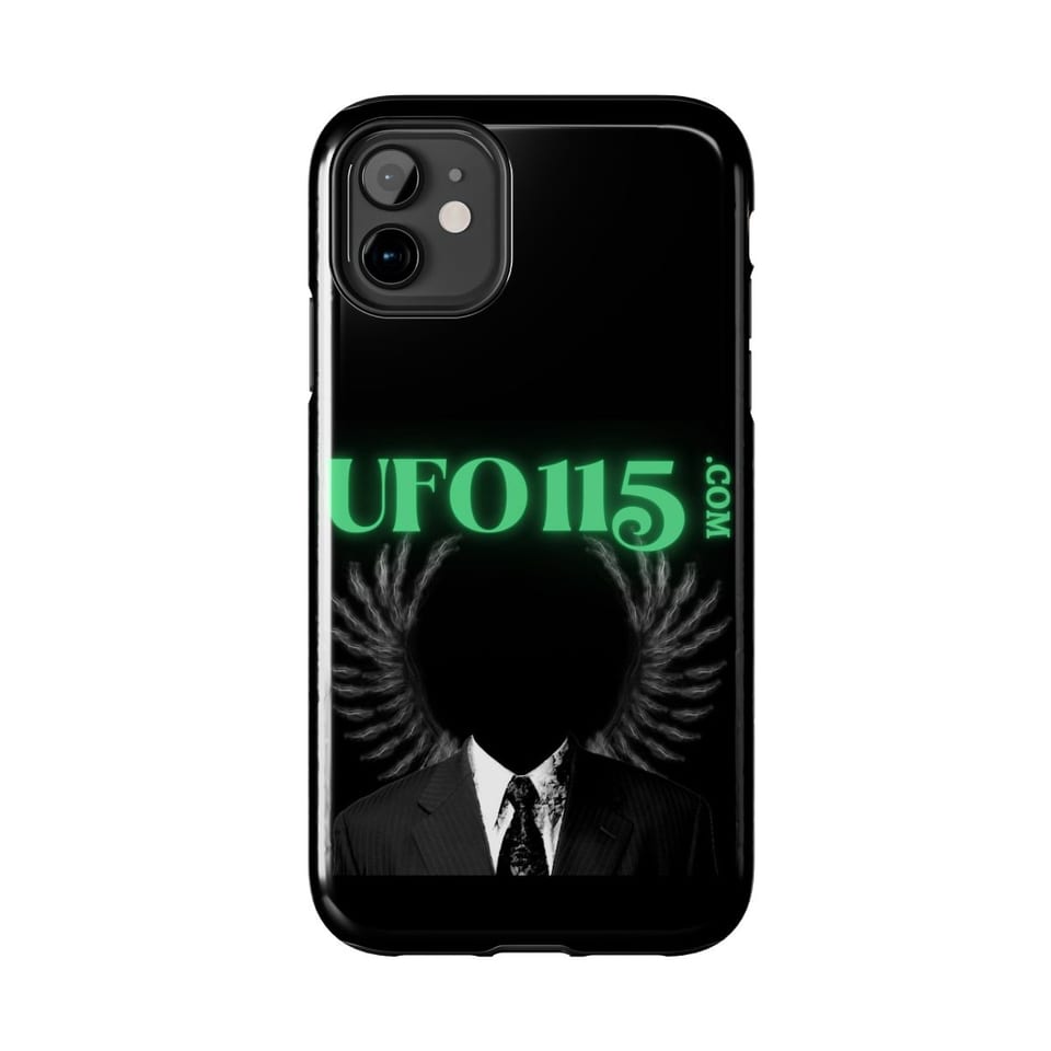 UFO115 Green Angel Phone Case, front view (Printify product mockup)