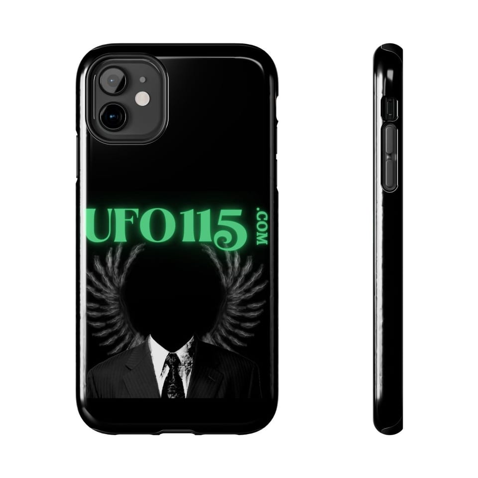 UFO115 Green Angel Phone Case, front and-side view (Printify product mockup)