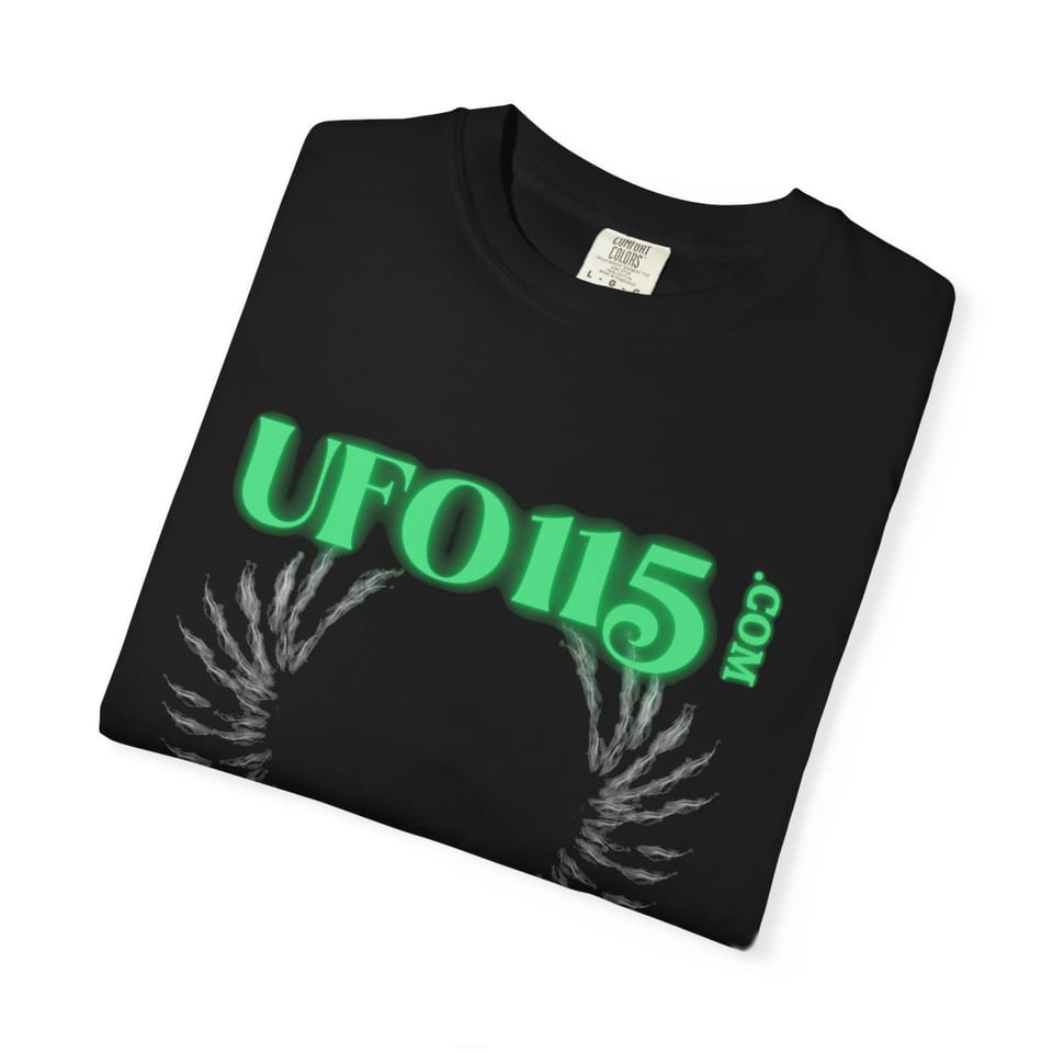UFO115 Green Angel Tee, folded view (Printify product mockup)