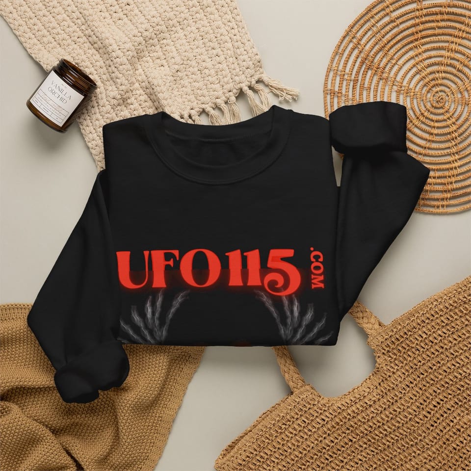 UFO115 Red Angel Crewneck Sweatshirt, folded 2 view (Printify product mockup)