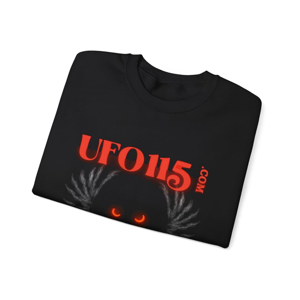 UFO115 Red Angel Crewneck Sweatshirt, folded view (Printify product mockup)