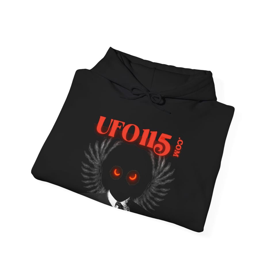 UFO115 Red Angel Hoodie, folded view (Printify product mockup)