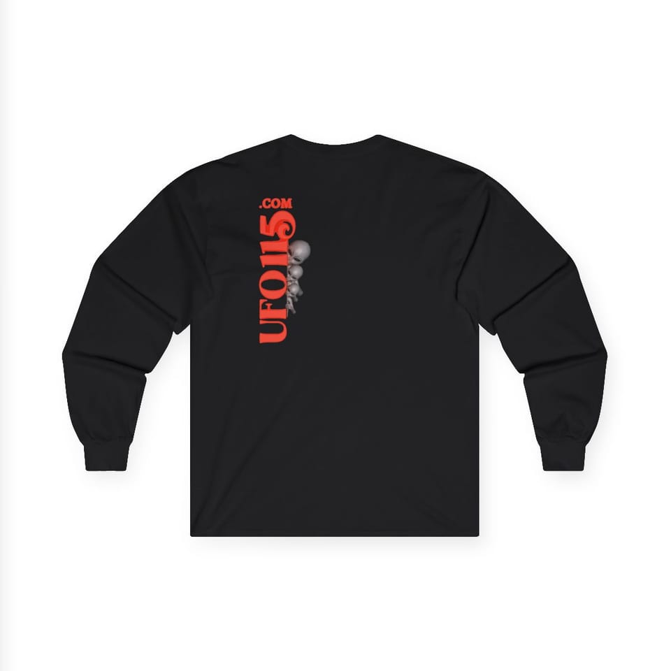 UFO115 Red Angel Long Sleeve Tee, back view (Printify product mockup)