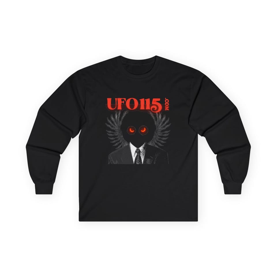 UFO115 Red Angel Long Sleeve Tee, front view (Printify product mockup)