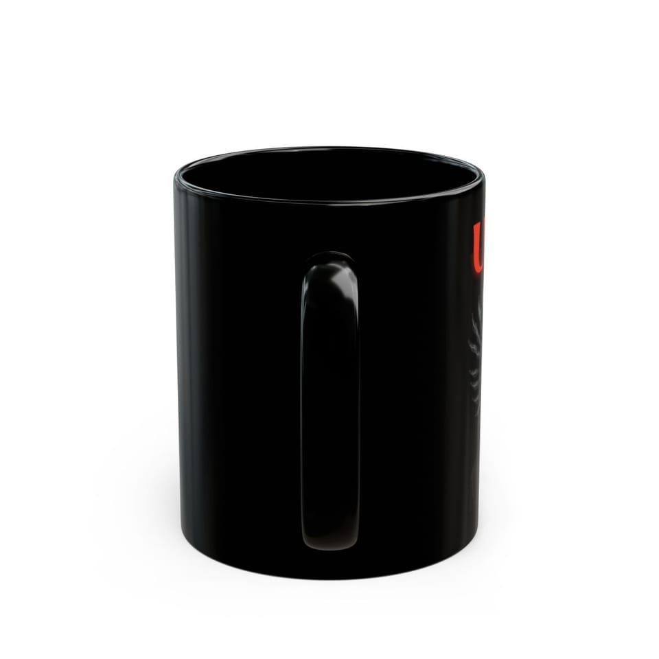UFO115 Red Angel Mug, back view (Printify product mockup)